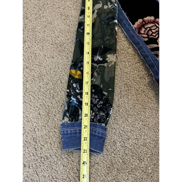 JOHN MARK Velvet Burnout Cut Out Patchwork Sheer Denim Jacket Boho Goth Fairy S - Picture 9 of 11